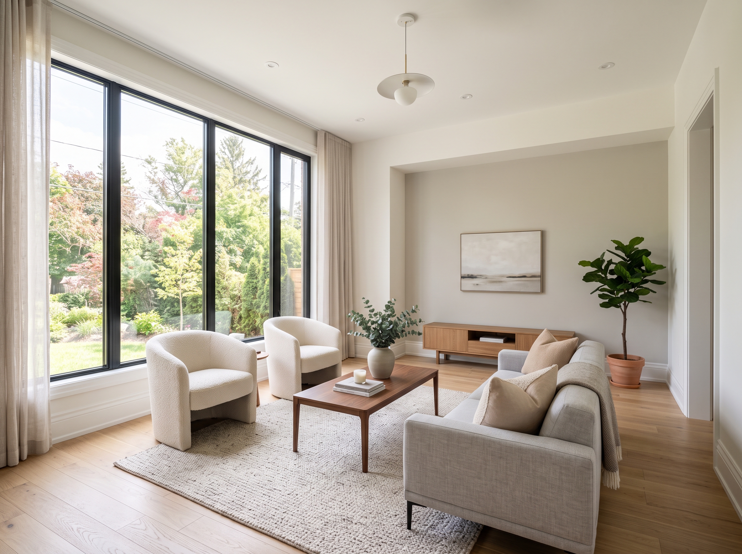 Freshly painted modern living room with flawless smooth walls